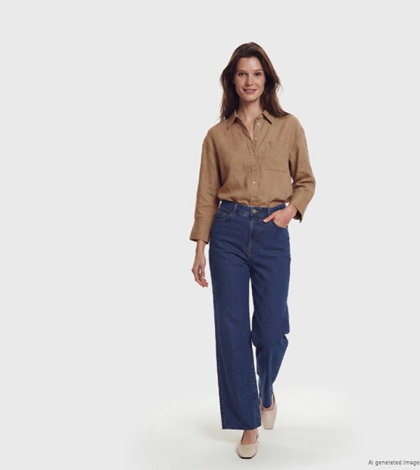 Solid High Rise Straight Fit Jeans