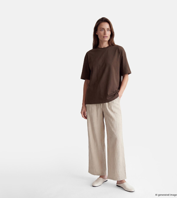 Textured Elastic Waist Loose Fit Pants