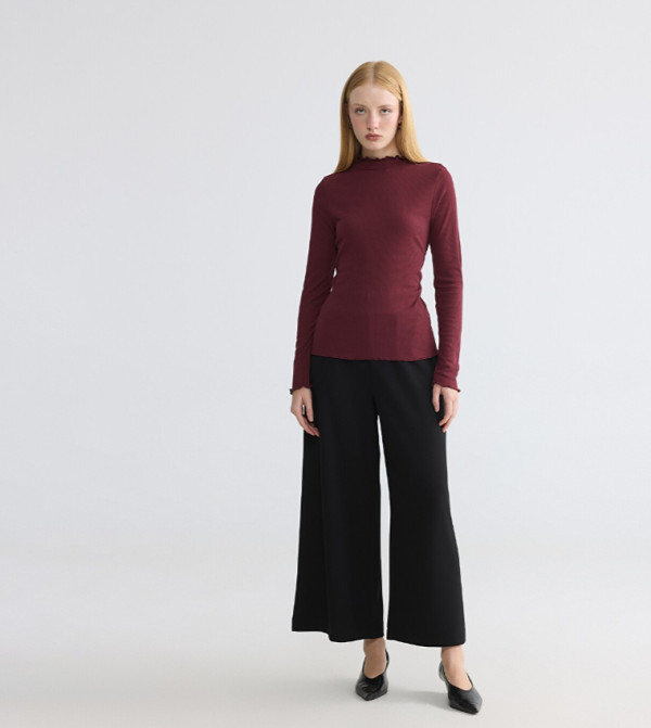 Solid Elastic Waist Wide Leg Trousers