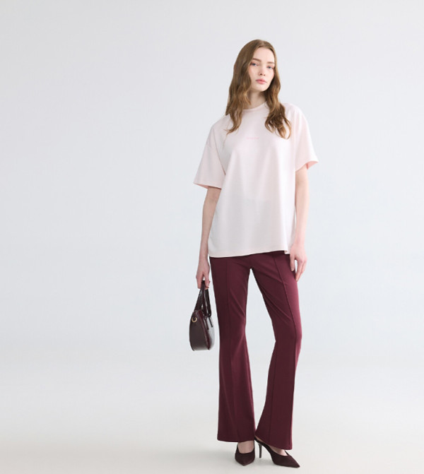 Solid High Rise Flared Trousers