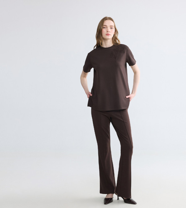 Solid High Rise Flared Trousers