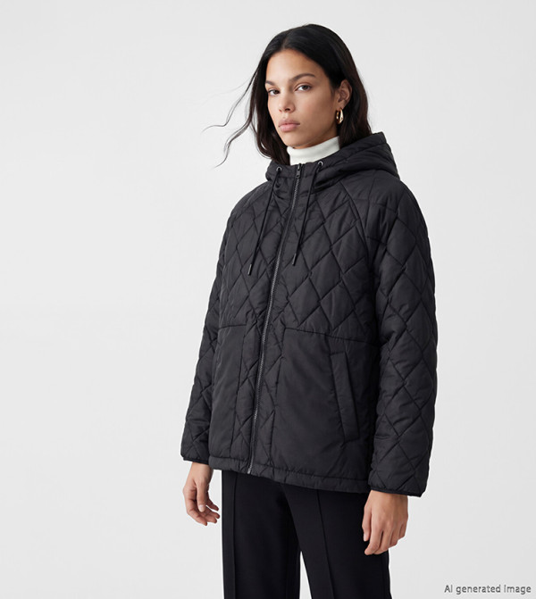 Quilted Zipper Hooded Puffer Jacket