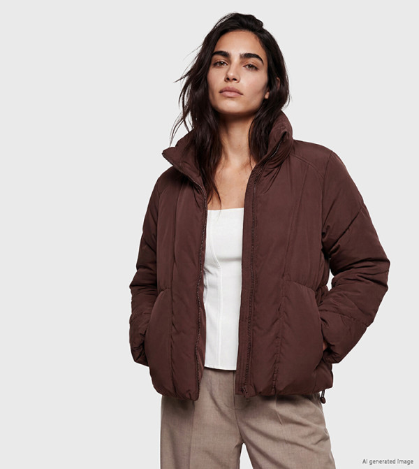 Solid Mock Neck Puffer Jacket