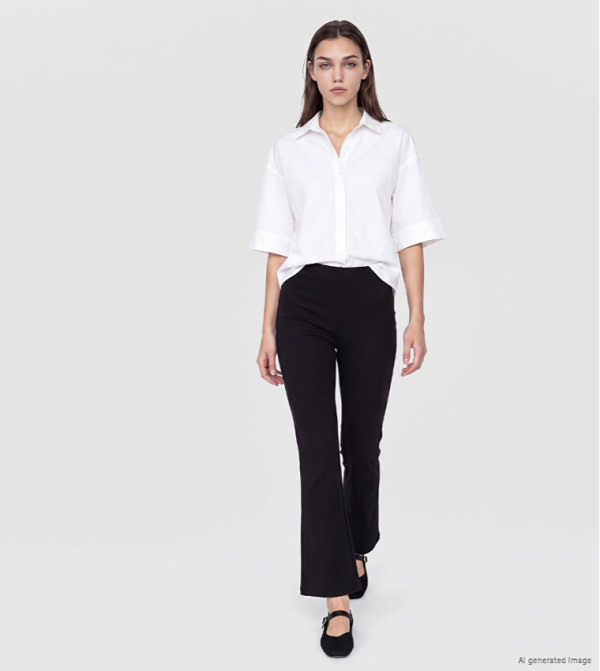 Solid Elastic Waist Flared Trousers