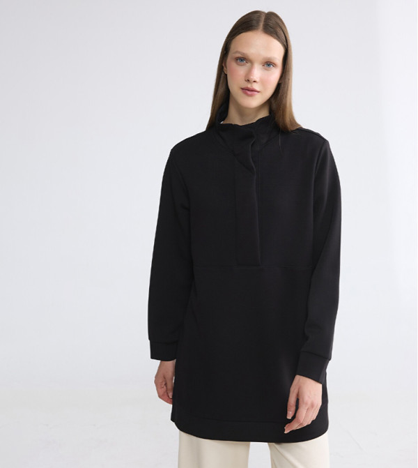Solid Mock Neck Long Sleeve Tunic