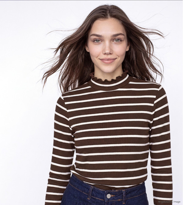 Striped Mock Neck Long Sleeve Top