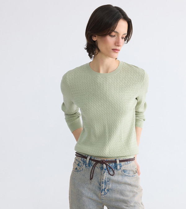 Cable Knit Crew Neck Sweater