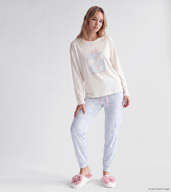 Cat Print Long Sleeves Pyjama Set