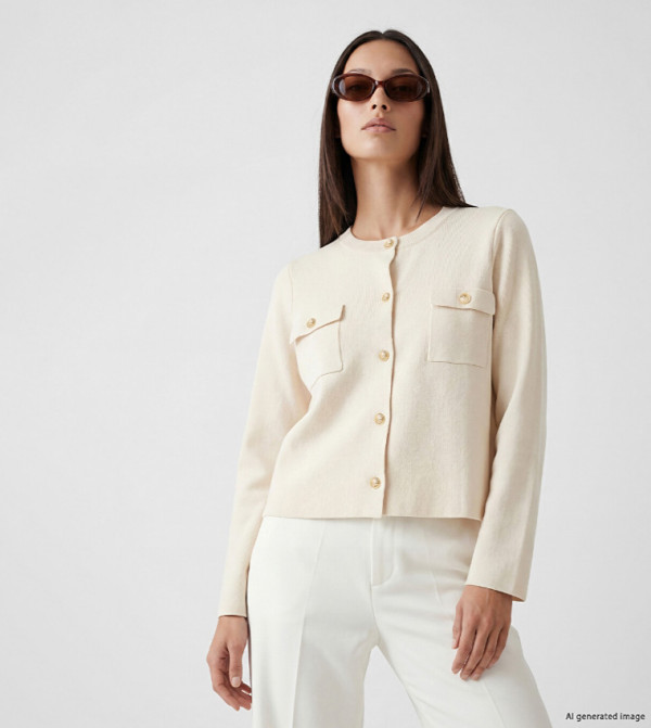 Solid Crew Neck Cardigan