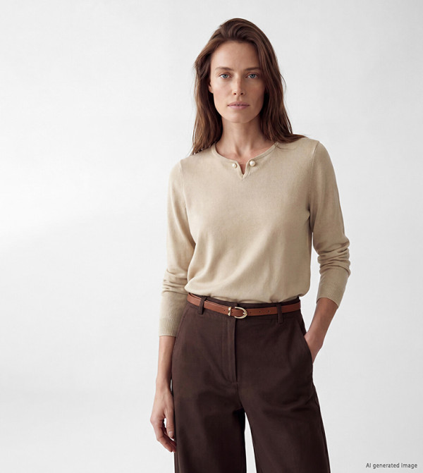 Pearl Embellished Henley Neck Sweater