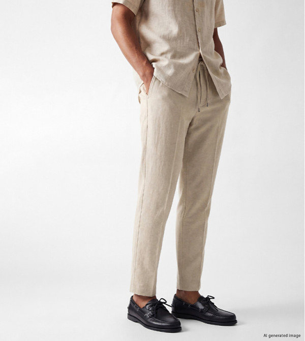 Solid Regular Fit Pants with Drawstring Waist