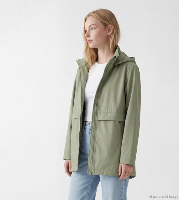 Solid Zipper Hooded Casual Jacket
