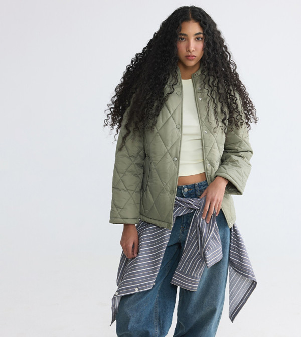 Quilted Snap Button Hooded Puffer Jacket