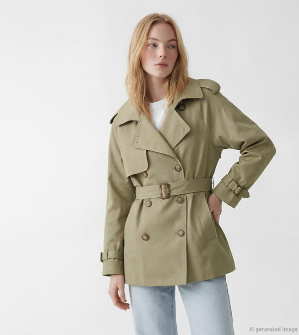 Solid Double-Breasted Belted Overcoat