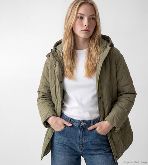 Quilted Hooded Long Sleeves Puffer Jacket