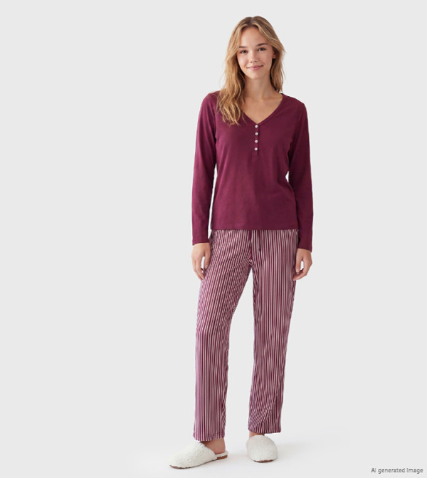 Solid Long Sleeves Pyjama Set