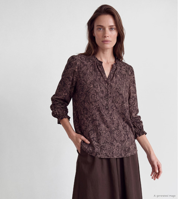 Paisley Patterned Henley Neck Top