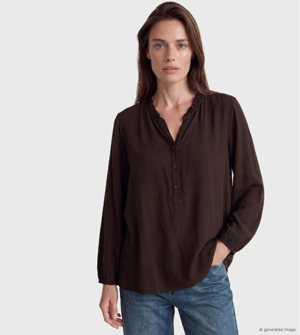 Solid Ruffle V Neck Top