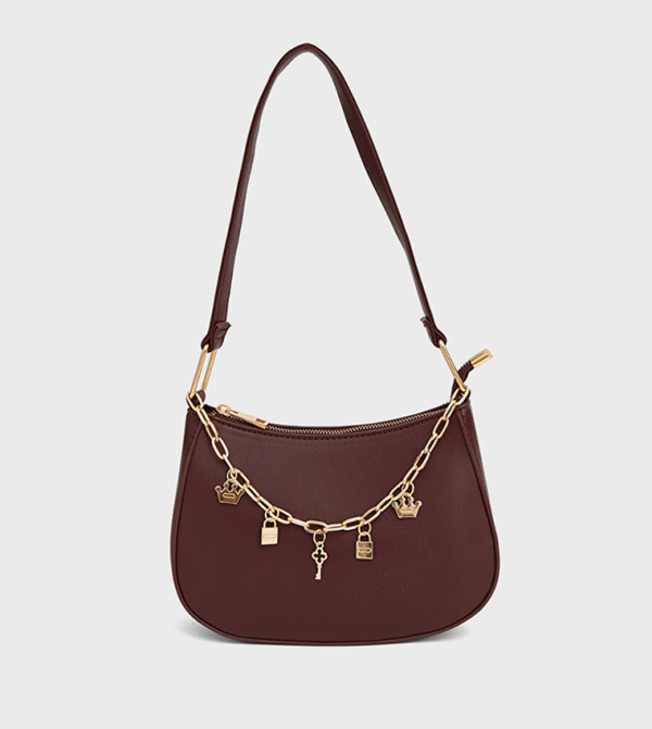 Embellished Faux Leather Zip Shoulder Bag