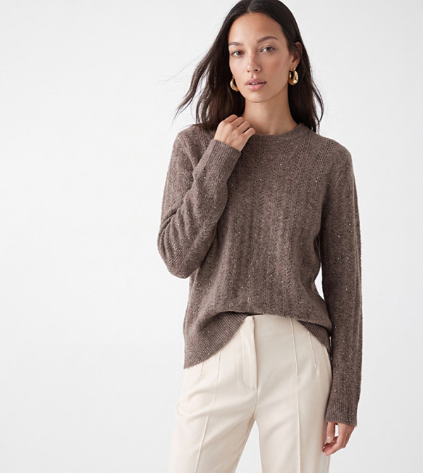 Openwork Crew Neck Sweater