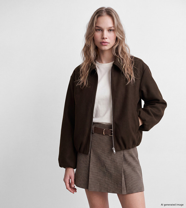 Solid Shirt Collar Bomber Casual Jacket