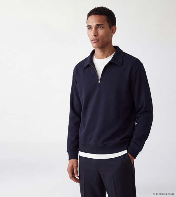 Solid Collared Regular Fit Sweatshirt