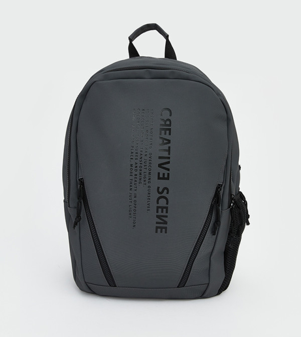 Typography Print Zip Closure Backpack