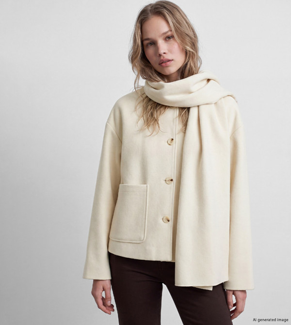 Solid Single Breasted Scarf Detail Casual Jacket