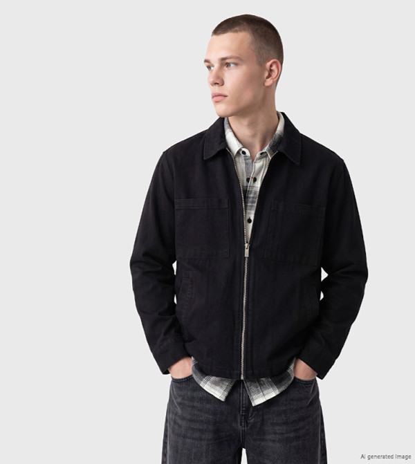 Solid Shirt Collar Zip Casual Jacket