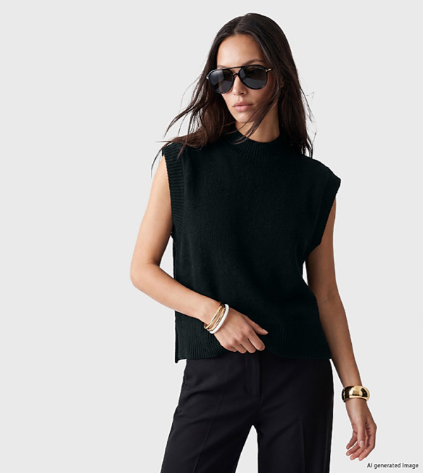 Solid Mock Neck Sleeveless Sweater Vest