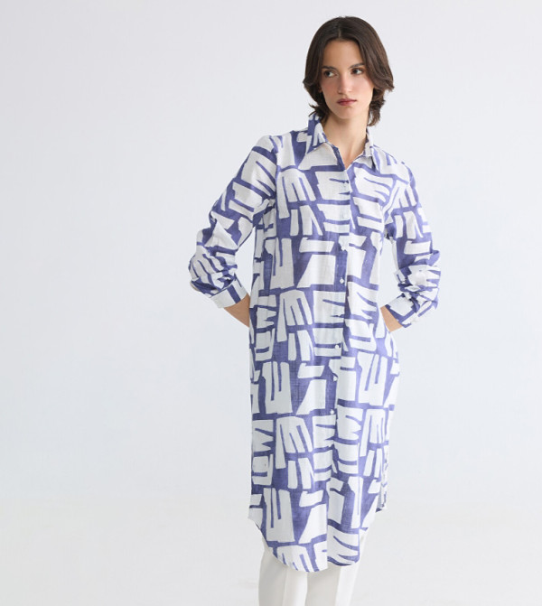 Printed Collared Long Sleeves Tunic