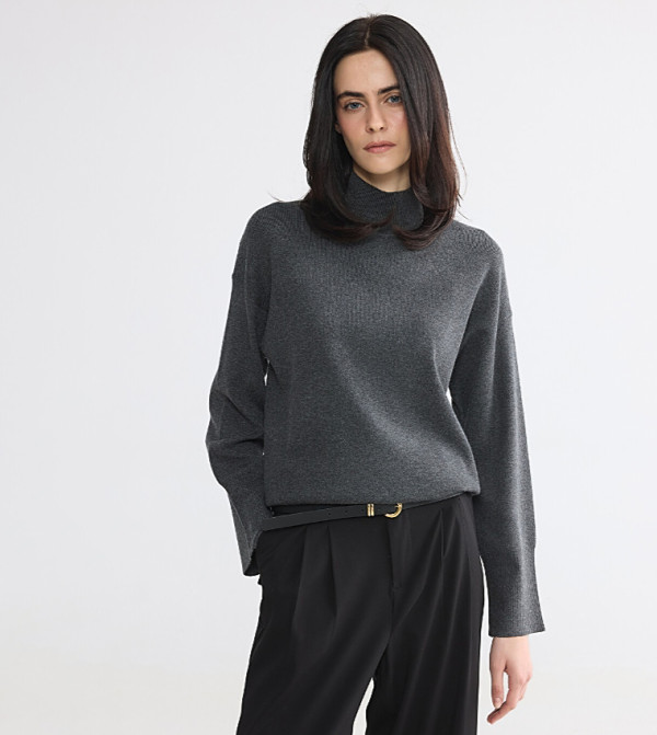 Solid Mock Neck Oversized Sweater