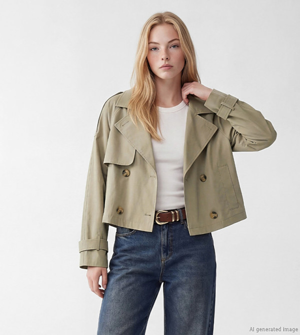Solid Double-Breasted Lapel Collar Casual Jacket