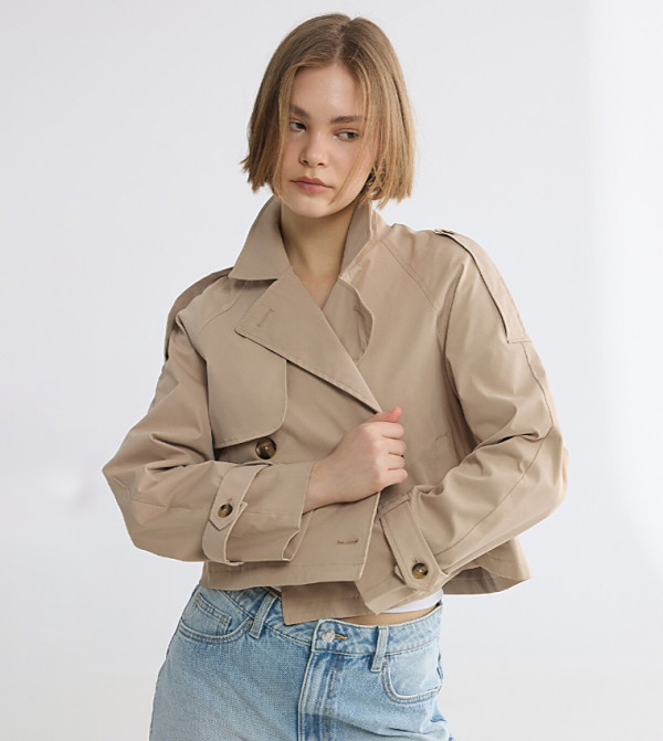 Solid Double-Breasted Lapel Collar Overcoat
