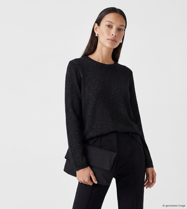 Shimmer Textured Crew Neck Sweater
