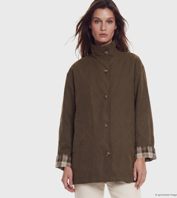 Solid High Neck Button Closure Overcoat