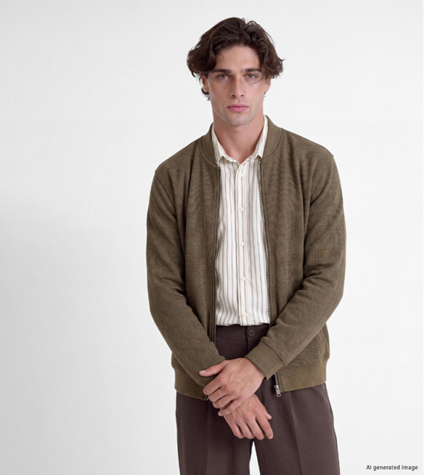 Ribbed High Neck Regular Fit Jacket
