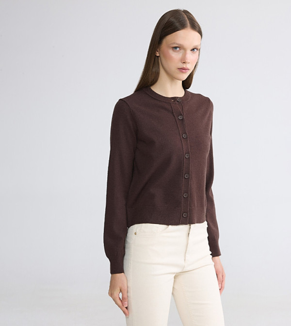 Solid Crew Neck Cardigan