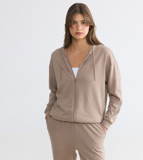 Zippered Long Sleeves Oversized Hooded Jacket