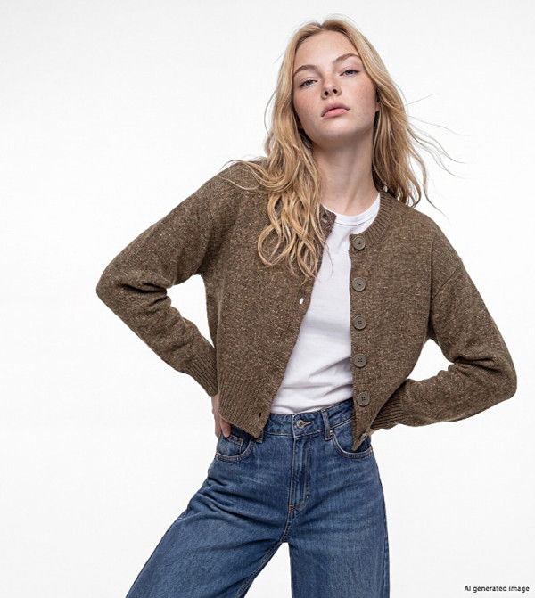 Textured Crew Neck Cardigan