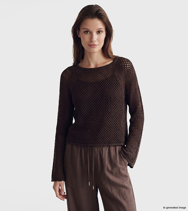 Openwork Crew Neck Sweater
