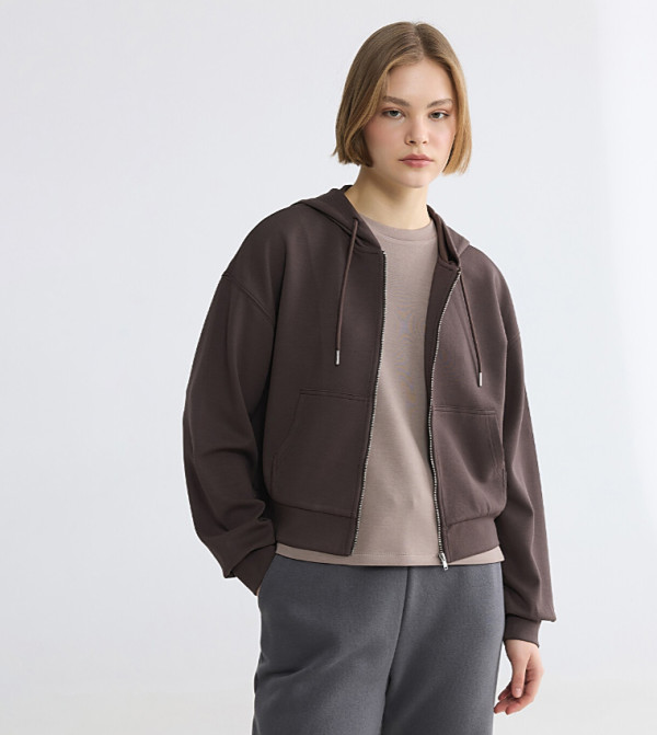 Solid Long Sleeves Oversized Hooded Jacket