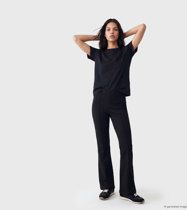 Solid High Rise Flared Trousers
