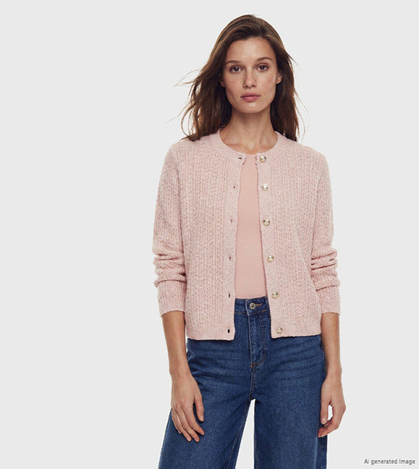 Textured Crew Neck Cardigan