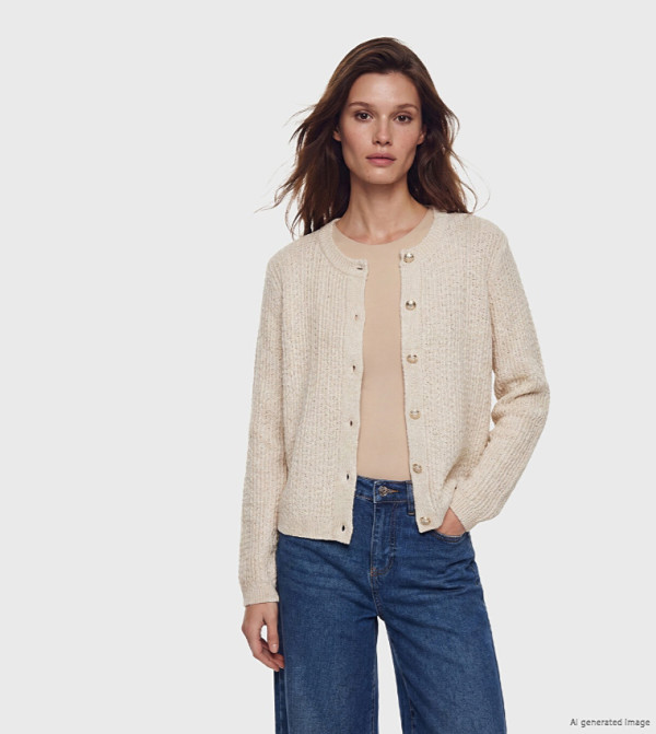 Textured Crew Neck Cardigan