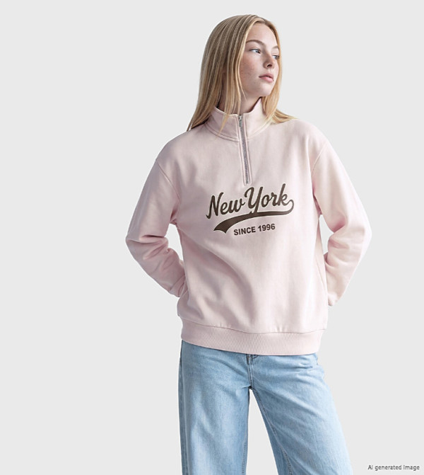 New York Print High Neck Oversized Sweatshirt