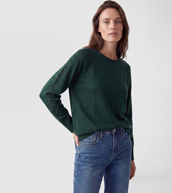 Embellished Crew Neck Oversized Sweater
