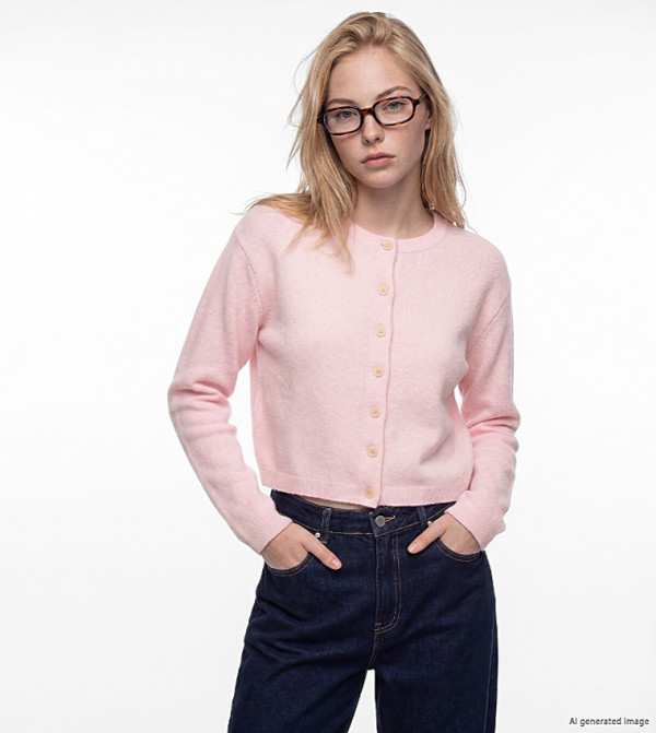 Solid Crew Neck Cardigan
