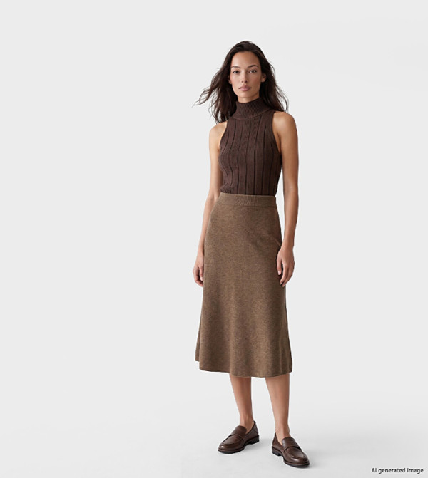 Solid A-Line Midi Skirt