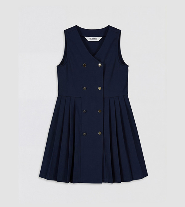 Solid V-Neck Sleeveless Casual Dress